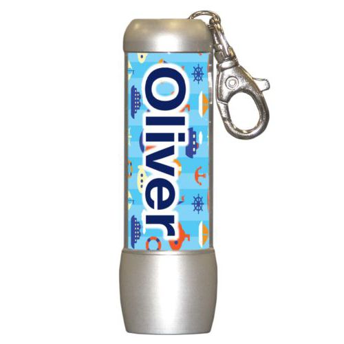 Personalized flashlight personalized with submarine pattern and the saying "Oliver"