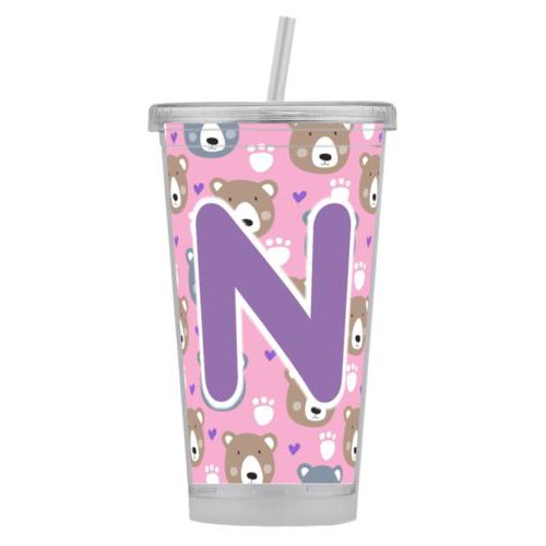 Personalized tumbler personalized with bears pattern and the saying "N"