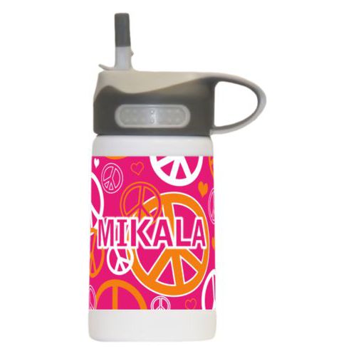 Water bottle for kindergarten personalized with peace out pattern and the saying "MIKALA"