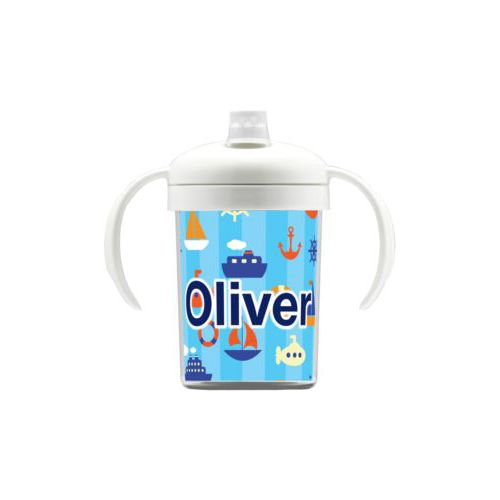 Personalized sippycup personalized with submarine pattern and the saying "Oliver"
