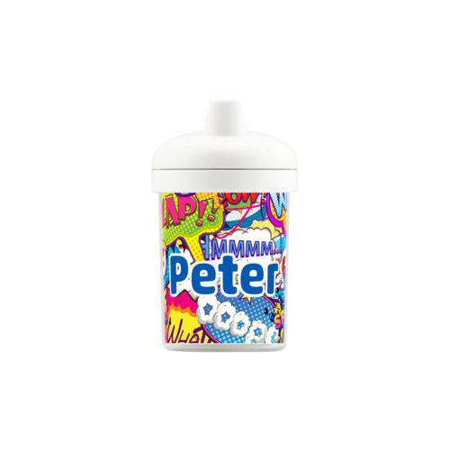 Personalized toddlercup personalized with comics pattern and the saying "Peter"