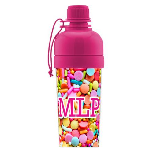 Kids water bottle personalized with sweets sweet pattern and the saying "MLP"
