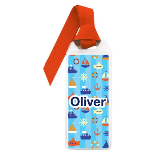 Personalized book mark personalized with submarine pattern and the saying "Oliver"