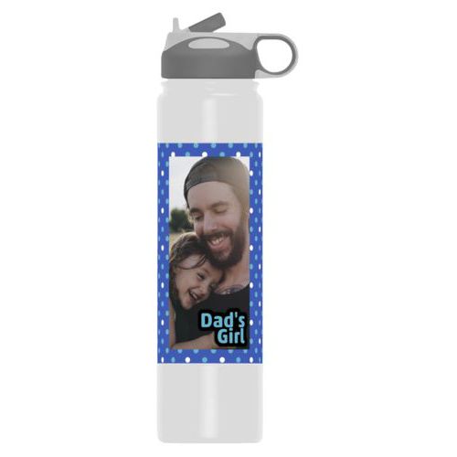 Insulated water bottle personalized with small dots pattern and photo and the saying "Dad's Girl"