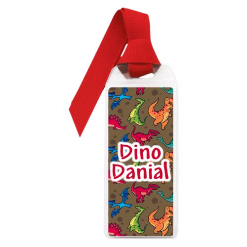 Personalized book mark personalized with dinosaurs pattern and the saying "Dino Danial"