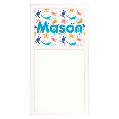 Personalized white board personalized with turtle pattern and the saying "Mason"