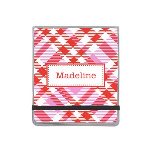 Personalized manicure set personalized with tartan pattern and name in red punch and thistle