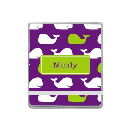 Personalized manicure set personalized with whales pattern and name in orchid and juicy green