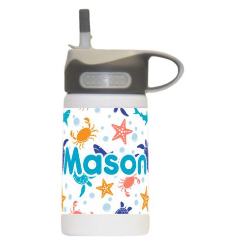 Childrens water bottle personalized with turtle pattern and the saying "Mason"