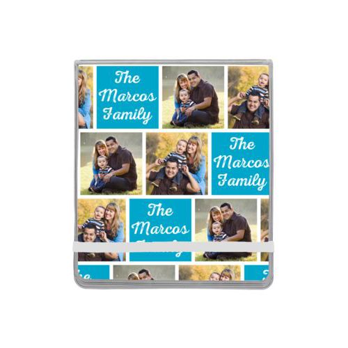 Personalized manicure set personalized with photos and the saying "The Marcos Family" in juicy blue and white