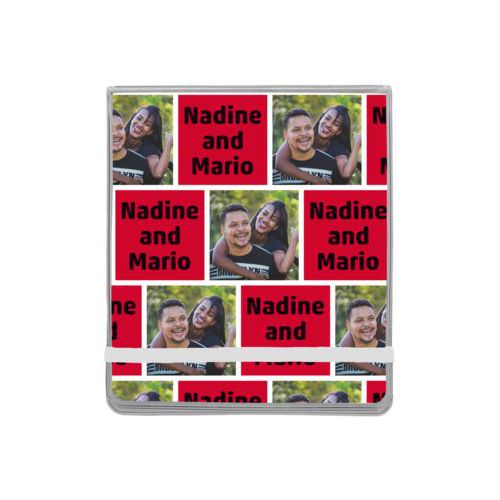 Personalized manicure set personalized with a photo and the saying "Nadine and Mario" in black and apple red