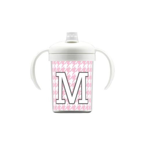 Personalized sippycup personalized with houndstooth pattern and the saying "M"