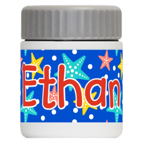 Personalized 12oz food jar personalized with starfish pattern and the saying "Ethan"