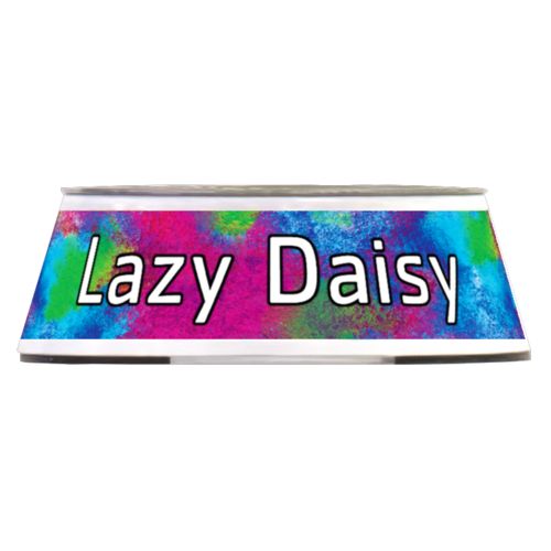 Personalized pet bowl personalized with night pattern and the saying "Lazy Daisy"