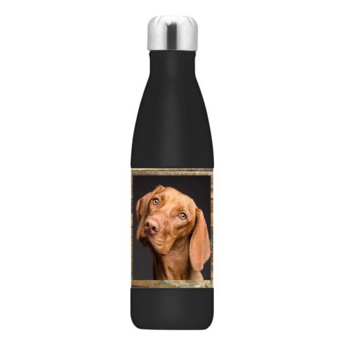 Water bottle that keeps water cold for 24 hours personalized with brown rustic pattern and photo