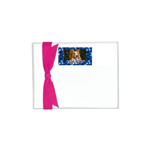 Personalized flat cards personalized with evidence pattern and photo and the saying "Lassie's Dad"