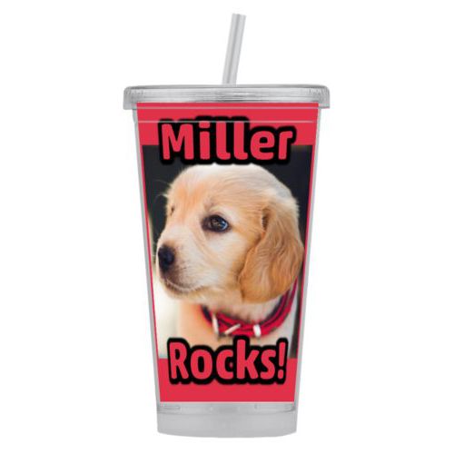 Personalized tumbler personalized with photo and the sayings "Miller" and "Rocks!"