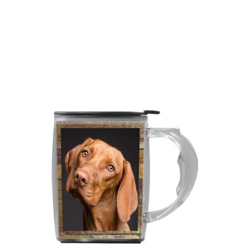 Custom mug with handle personalized with brown rustic pattern and photo