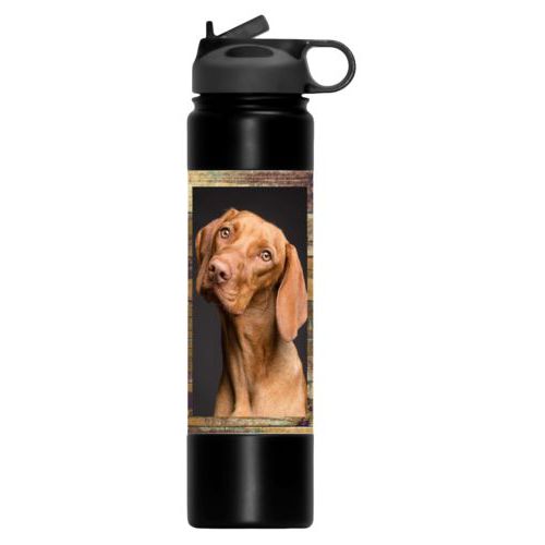 Vacuum insulated bottle personalized with brown rustic pattern and photo