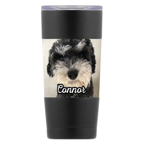 Personalized insulated steel mug personalized with photo and the saying "Connor"