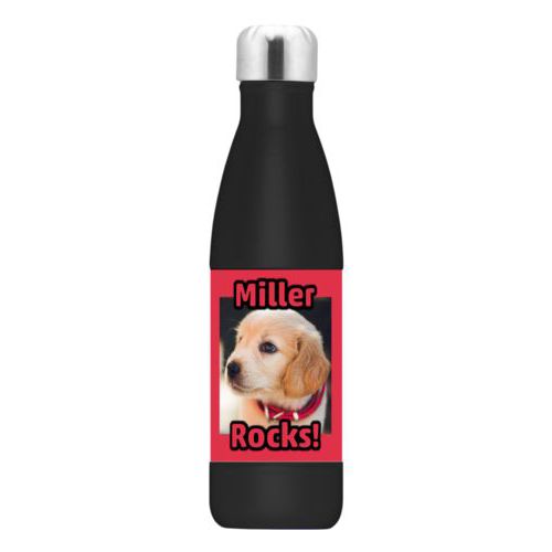 Personalized stainless steel water bottle personalized with photo and the sayings "Miller" and "Rocks!"