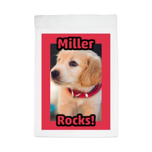 Personalized lawn flag personalized with photo and the sayings "Miller" and "Rocks!"
