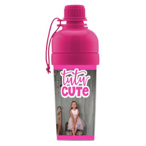 Water bottle for girls personalized with photo and the saying "tutu cute"