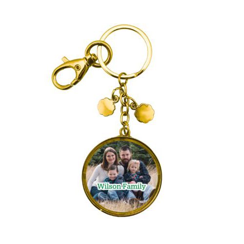 Personalized keychain personalized with photo and the saying "Wilson Family"