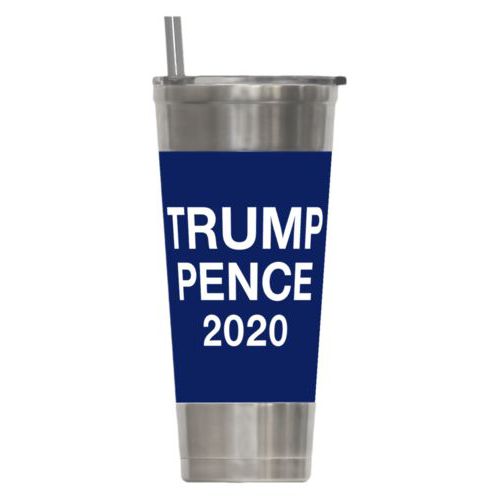 24oz insulated steel tumbler personalized with "Trump Pence 2020" on blue design