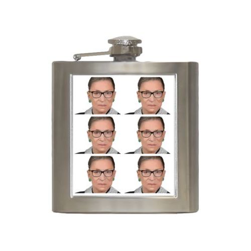 6oz steel flask personalized with Ruth Bader Ginsburg photo design