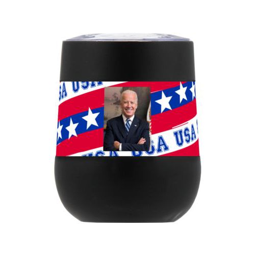 Personalized insulated steel 8oz cup personalized with Biden photo on red white and blue design