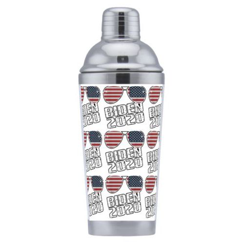 Custom coctail shaker personalized with "Biden 2020" sunglasses tile design