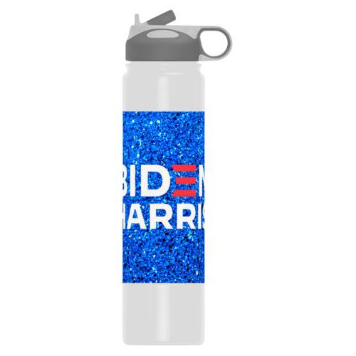 24oz insulated steel sports bottle personalized with "Biden Harris" logo on blue design