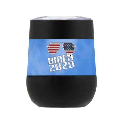 Personalized insulated steel 8oz cup personalized with "Biden 2020" sunglasses on blue cloud design