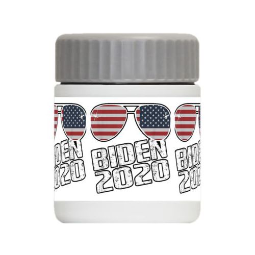 Personalized 12oz food jar personalized with "Biden 2020" sunglasses tile design