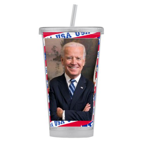 Tumbler personalized with Biden photo on red white and blue design