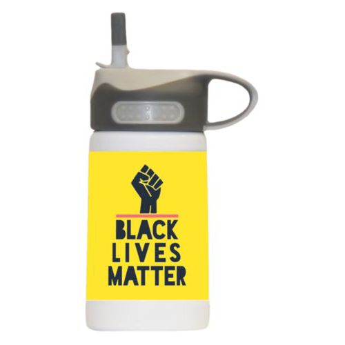 12oz insulated steel sports bottle personalized with "Black Lives Matter" and fist black on yellow design