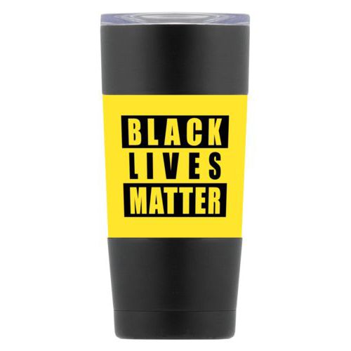 20oz vacuum insulated steel mug personalized with "Black Lives Matter" black on yellow design