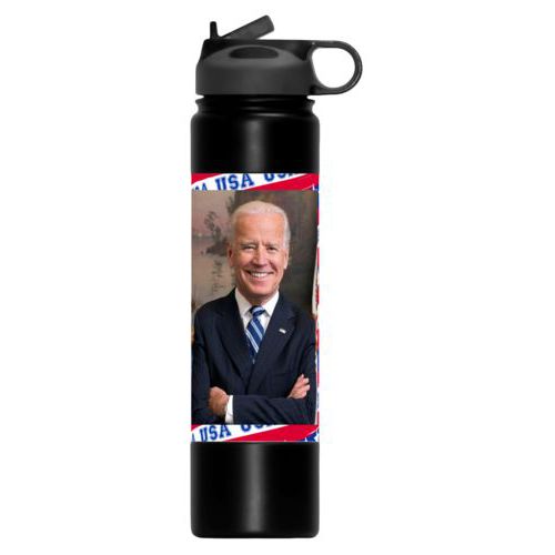24oz insulated steel sports bottle personalized with Biden photo on red white and blue design