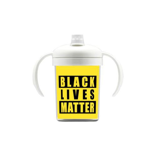 Personalized sippy cup personalized with "Black Lives Matter" black on yellow design