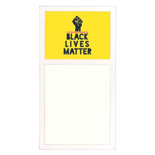 Personalized whiteboard personalized with "Black Lives Matter" and fist black on yellow design