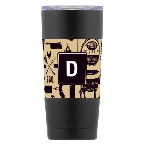 Personalized with bbq club pattern and initial in black and oatmeal