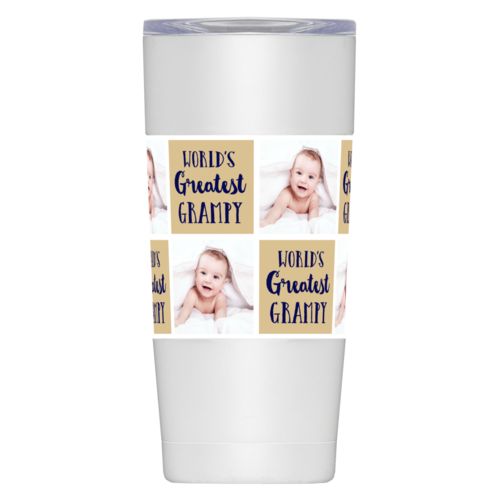 Personalized insulated mugs personalized with baby photo and "World's Greatest Grampy"