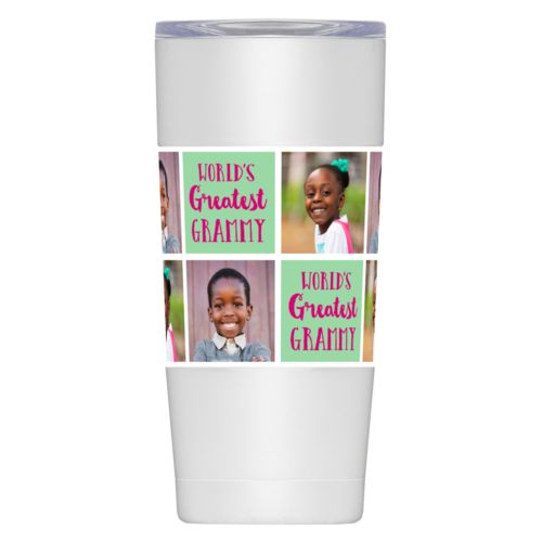 Personalized insulated mugs personalized with photos of grandkids and "World's Greatest Grammy"