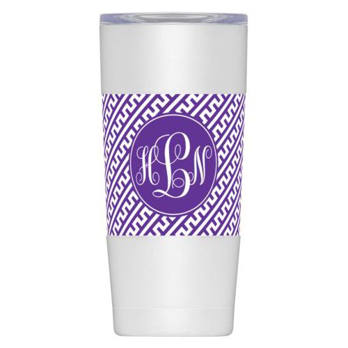 Personalized insulated steel mug personalized with dolman pattern and monogram in amherst college