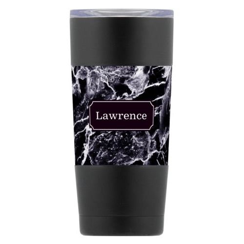 Personalized insulated steel mug personalized with onyx pattern and name in black licorice