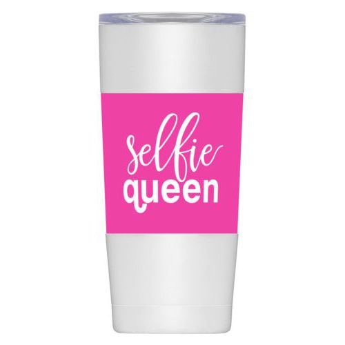 Personalized with the saying "Selfie Queen" in juicy pink and white