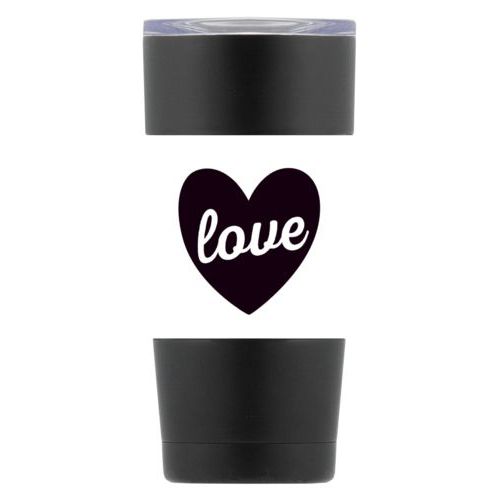 Personalized with the saying "love" in white and black