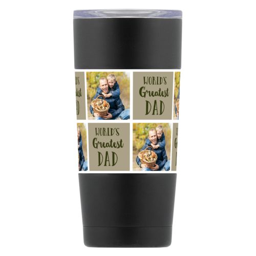 Personalized insulated mugs personalized with father and son photo and "World's Greatest Dad"