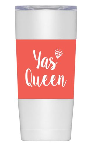 Personalized with the saying "yas queen" in flamingo and white Personalized with the saying "yas queen" in flamingo and white